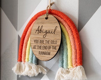 Macrame Rainbow Sign - You Are The Gold At The End Of The Rainbow - Personalised Rainbow Sign - Gift For Friend Colleague Carer Nurse LC940