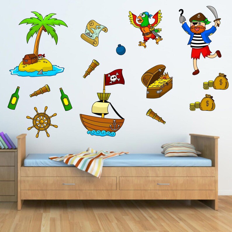 Pirate Wall Stickers Pirate Ship Wall Decals Parrot Wall Etsy