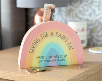 Rainbow Money Box - Birthday Money Box - Personalised Money Box - Childrens Money Box - Gift For Kids - Money Bank - Money Box - LC946