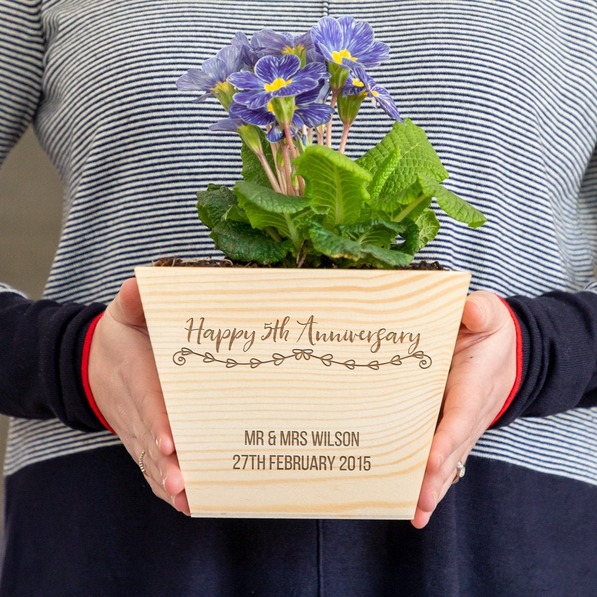 Wooden Planter 5th Anniversary Gift Wood Personalised Etsy