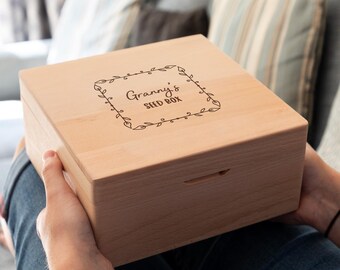 Garden Seed Box - Personalised Seed Box - Engraved Garden Storage - Gift For Gardeners - Gardening Gift - Square Beech Seed Box - LC1153