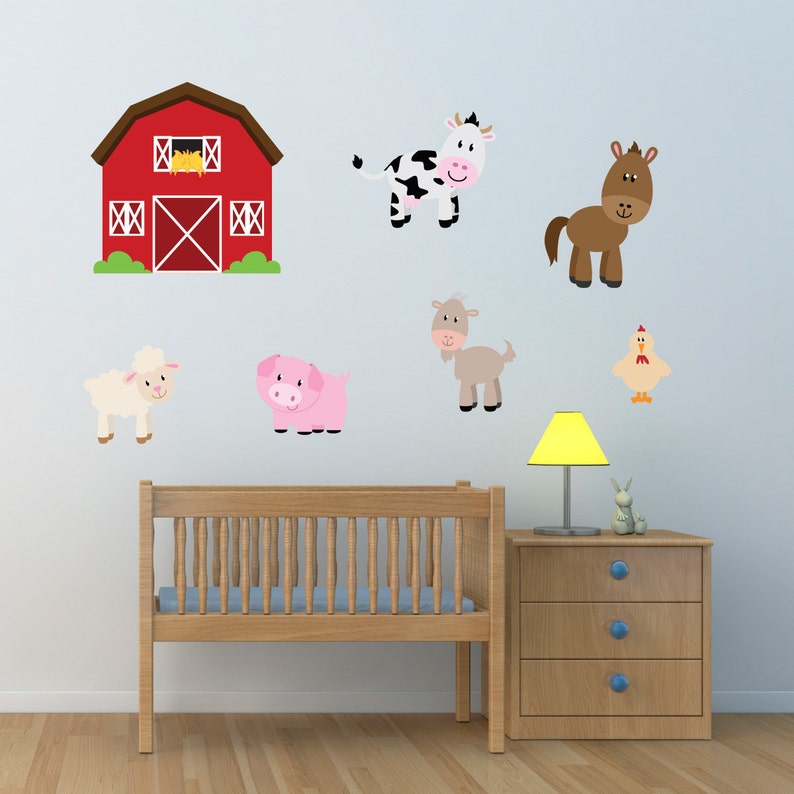 barn with farm animals wall stickers farmyard wall decals | etsy