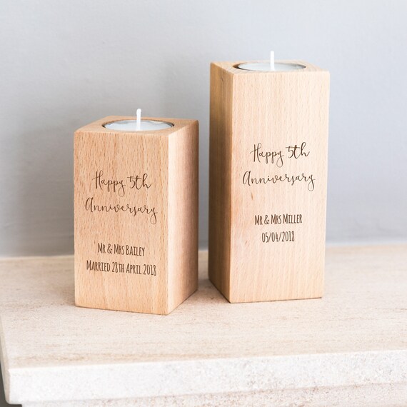 Support De Bougie En Bois Cadeau Du 5eme Anniversaire Etsy France