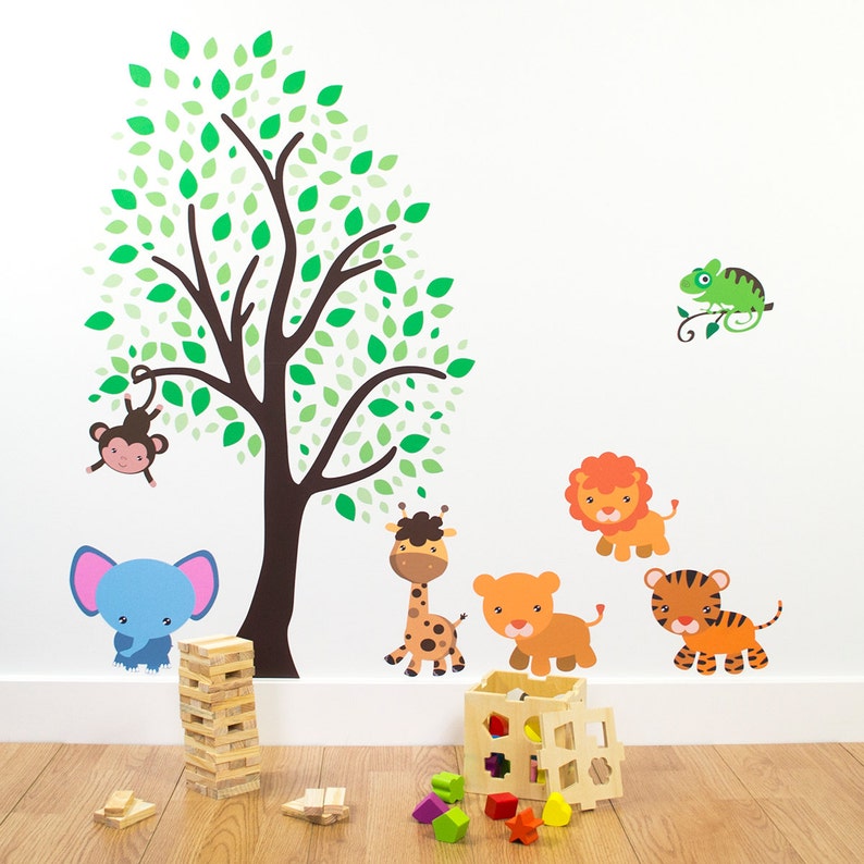 Childrens Jungle Animals and Tree Wall Stickers Jungle Wall Etsy