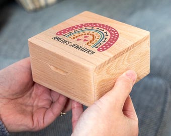 Jewellery Box - Personalised Small Rainbow Jewellery Box With Lined Compartments - Beech Jewellery Box For Girls - UV850
