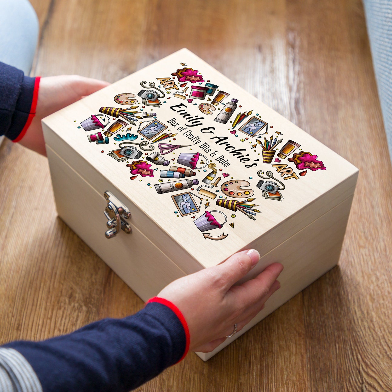 Personalised Children's Arts & Crafts Wooden Storage Box