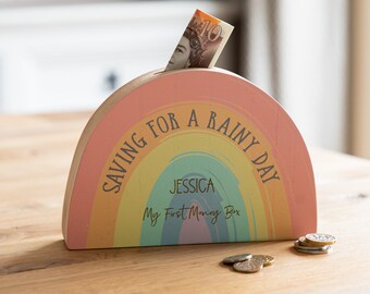 Rainbow Money Box - My First Money Box - Personalised Money Box - Childrens Money Box - Gift For Kids - Money Bank - Money Box - LC948