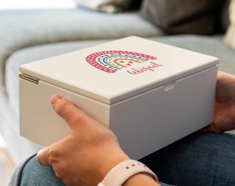 Jewellery Box For Girls - Personalised Rainbow Jewellery Box With Tray - White Jewellery Box - Girls Jewellery Box - Gift For Girls - UV843