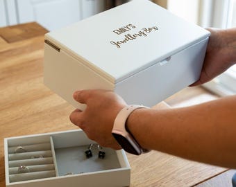 Jewellery Box - Personalised Jewellery Box With Tray - White Jewellery Box For Women - Gift For Her - LC1148