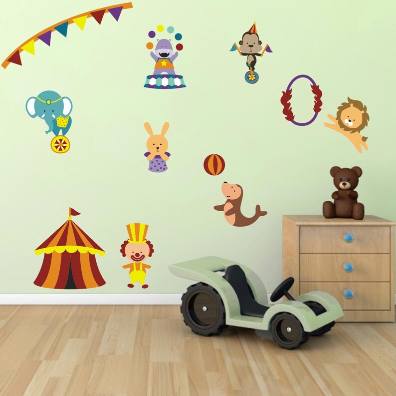 Childrens Circus Wall Stickers Circus Animal Wall Decals Etsy