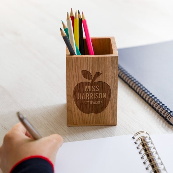 Pen Holder Best Teacher Gift Personalised Wooden Pen Pot Etsy