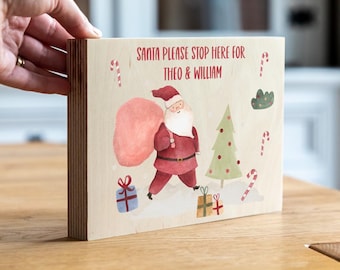 Personalised Santa Stop Here Sign -  Santa Stop Here Wood Block Sign - UV848