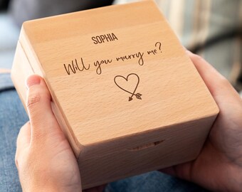 Will You Marry Me Ring Box - Personalised Proposal Ring Box - Proposal Keepsake Box - Beech Square Ring Box 12cm x 12cm - LC1164