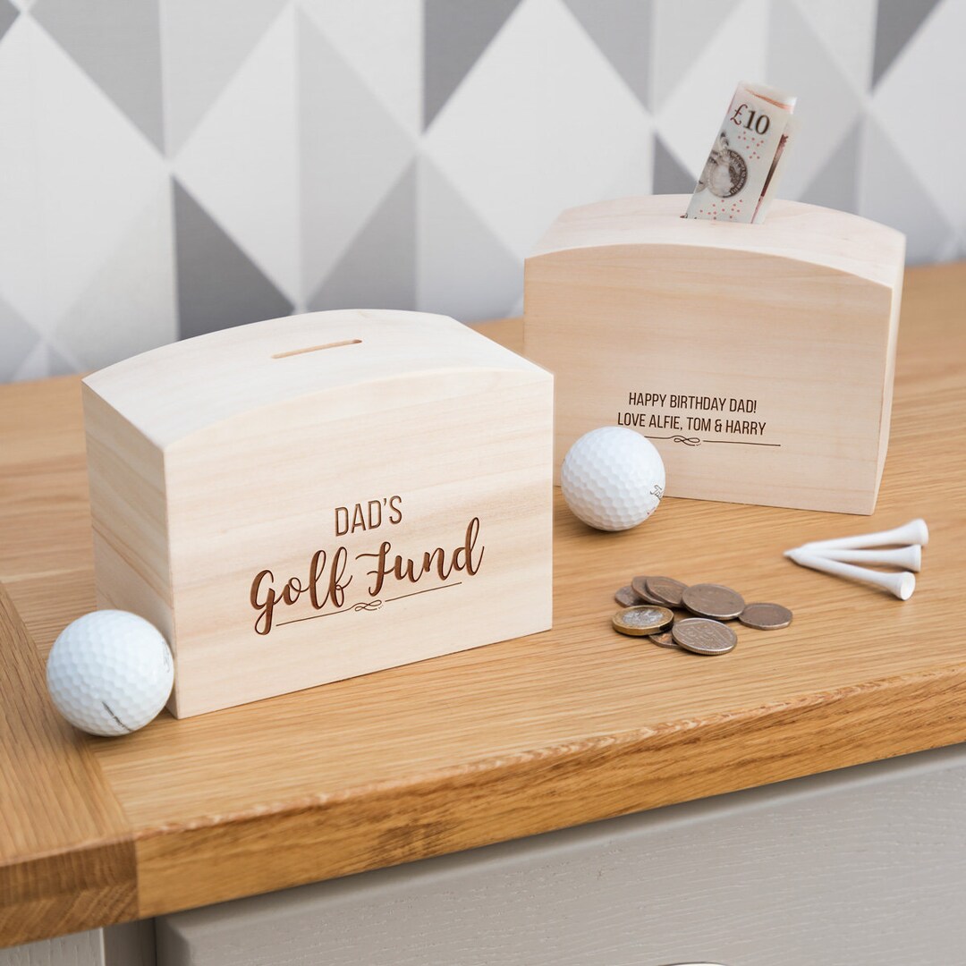 Golf-Geschenke Golf Fonds Spardose mit Botschaft personalisierte Geld Box  Golf-Geschenke für Männer Golf-Geschenke für Papa Holz-Spardose LC477 -  .de