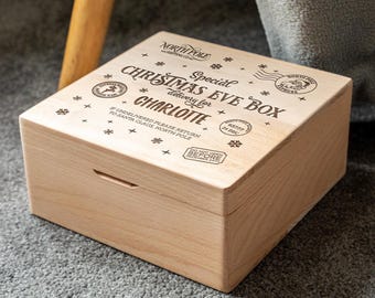 Personalised Christmas Eve Box - Special Christmas Eve Delivery Box Square Beech 20cm x 20cm - Christmas Eve Box For Kids Gift - LC1166