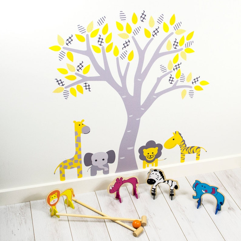 Pastel Tree With Jungle Animals Wall Stickers Jungle Wall Etsy