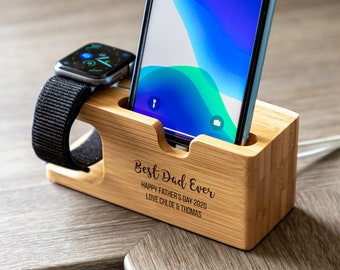 Charging Station - Best Dad Mum Charging Stand - Personalised Multi Device Charging Station - Apple Watch Charging Stand - Tech Gift - LC668