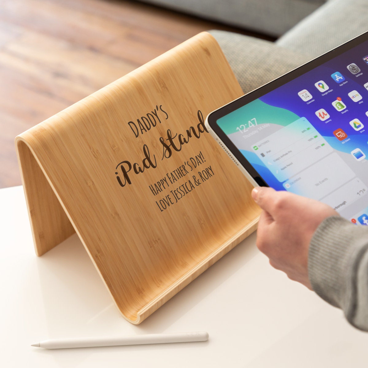 Tablet Stand Personalised iPad Stand Bamboo Tablet Holder Wood iPad Stand  Tablet Accessories Gift for Techies LC674 