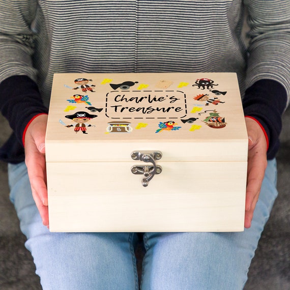 Pirate Treasure Box - Personalised Keepsake Box - Wooden Memory