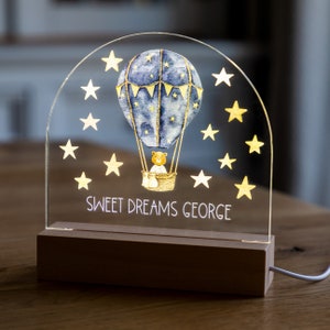 Personalised Night Light Baby Boys Girls - Bear Hot Air Balloon Night Light Kids - Nightlight - Night Lamp Baby - LED Night Light - UV600