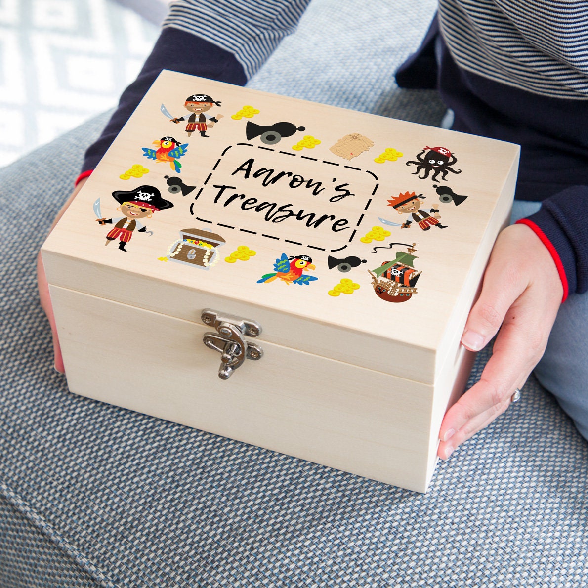 Pirate Treasure Box - Personalised Keepsake Box - Wooden Memory