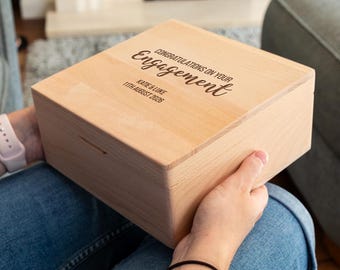 Engagement Gift - Personalised Engagement Keepsake Box - Engaged Memory Box - Engagement Gift For Couples - Square Keepsake Box - LC1154
