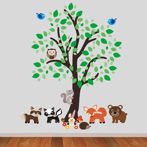 Tree Wall Stickers for Nursery With Woodland Animals Etsy UK