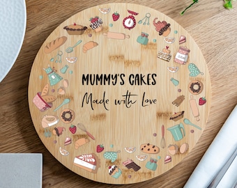 Cake Board - Personalised Serving Board - Bamboo Serving Board - Round Cake Board - Baking Gift - Gift For Bakers - UV653