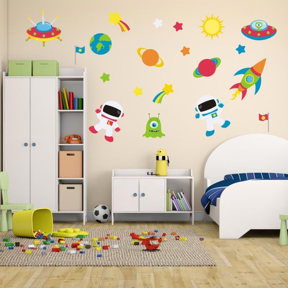 Astronauts In Space Wall Stickers Space Rocket Wall Decals Boys Wall Art Bedroom Wall Transfers Removable And Repositionable Fa072