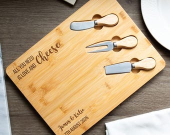 Cheese Board - Personalised Cheese Board With Knives Set - Love and Cheese Serving Board - Anniversary Gift - Wedding Gift - LC1147