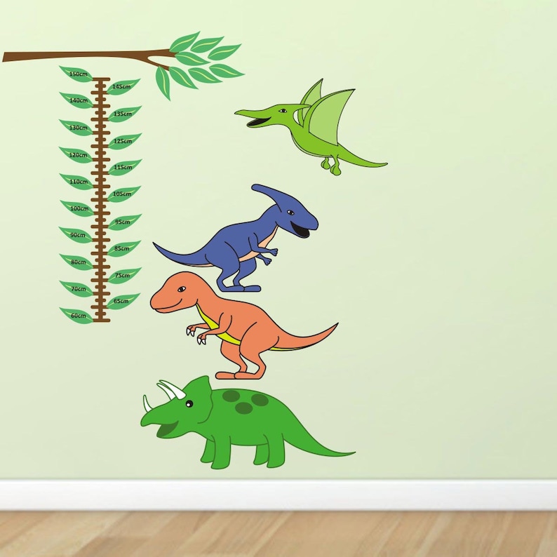 dinosaur growth chart wall sticker boys height chart decals | etsy