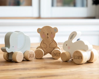 Push Toy - Wooden Push Along Toys - Wood Animal Toys - Personalised Wooden Toy - Elephant Bear Rabbit Toy - Wooden Toys For Baby - LC981