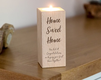 New Home Gift, First Home Gift, Wood Candle Holder, Home Sweet Home, New Home Candle, Personalised Candle Holder, First Home Candle LC402