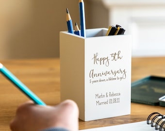 Pen Holder - 5th Anniversary Gift Wood - Personalised Wooden Pencil Pot - 5th Anniversary Gift - Gift For Wife - Gift For Husband - LC139