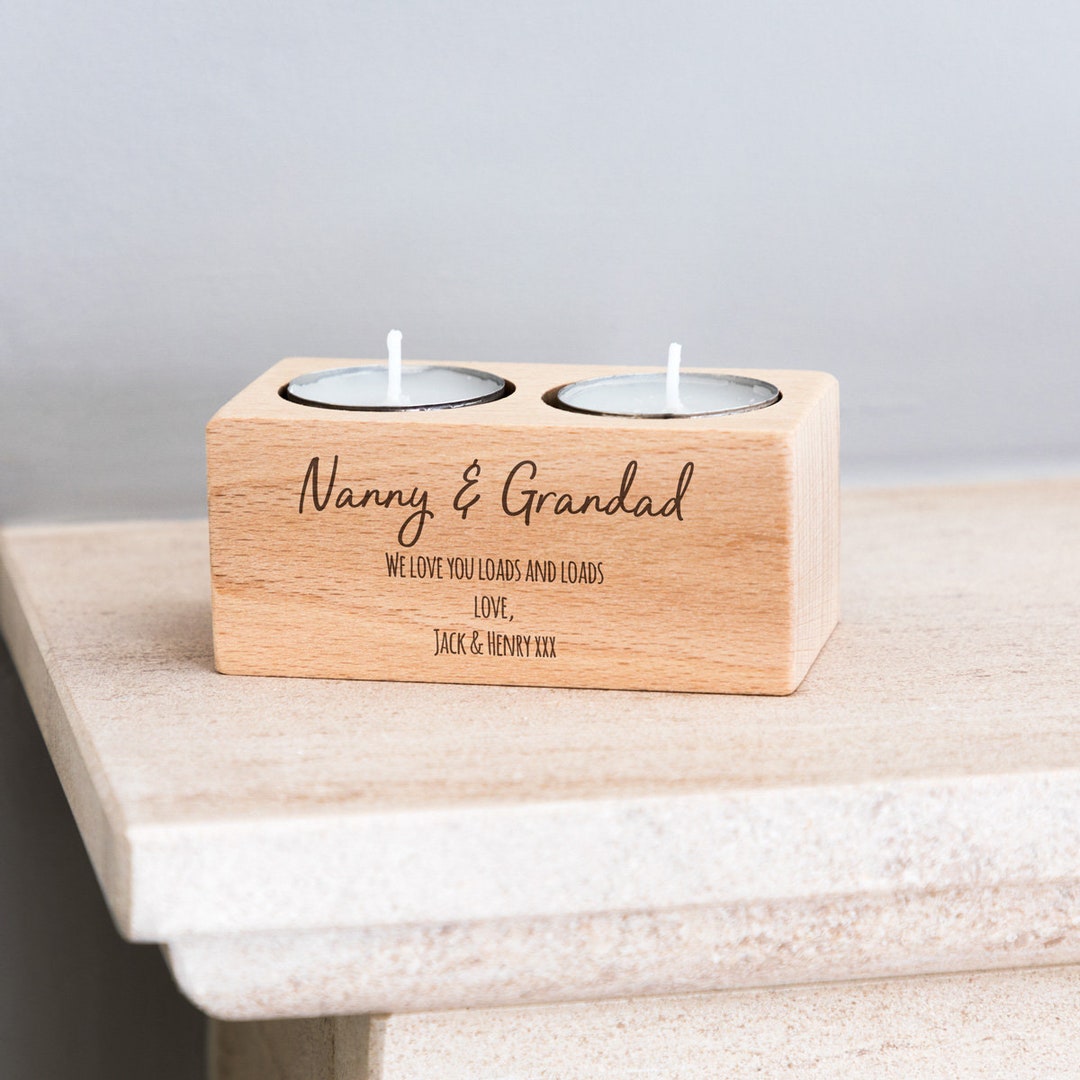 Wood Candle Holder Grandparent Gift Personalised Candle Etsy
