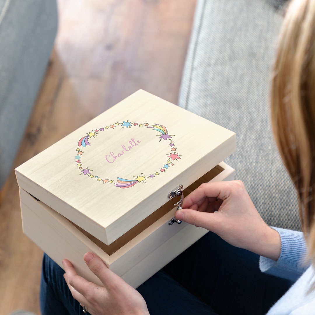 Girls Keepsake Box - Shooting Stars - Personalised Keepsake Box ...