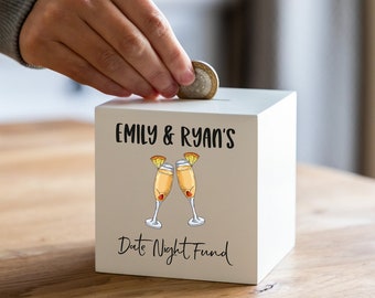 Date Night Fund Money Box - Personalised Money Box - Date Night Money Box - Gift For Couple - Wood Money Box - White Money Box - UV689