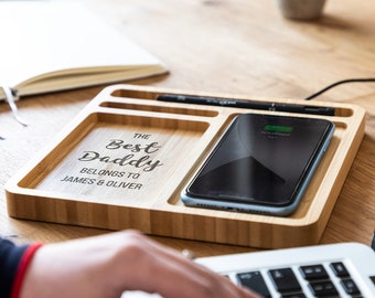 Desk Tidy Wireless Charger - Best Dad Mum - Phone Wireless Charging Pad - Wireless Charging Station - Desk Tidy With Phone Holder - LC707