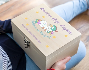 New Baby Keepsake Box - Unicorn Believe In Magic - Personalised Keepsake Box - Wooden Memory Box - New Baby Gift - UV053