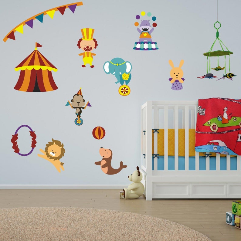 Childrens Circus Wall Stickers Circus Animal Wall Decals Etsy