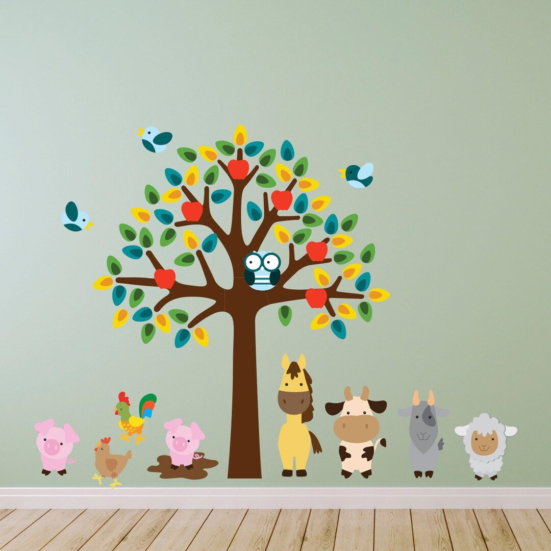 Tree Wall Stickers for Nursery Farm Animal Wall Decals Farm Animal Wall