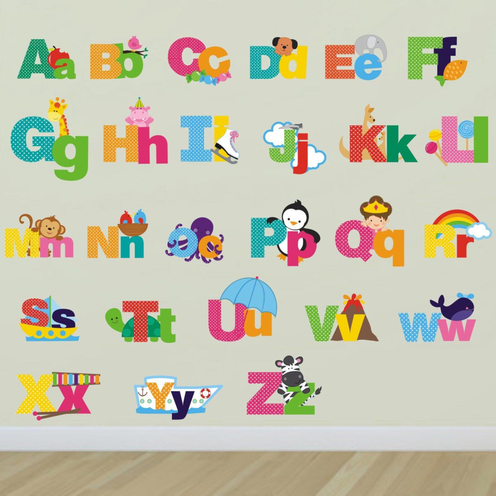 Picture Alphabet Wall Decals Letters Wall Stickers Letter Etsy