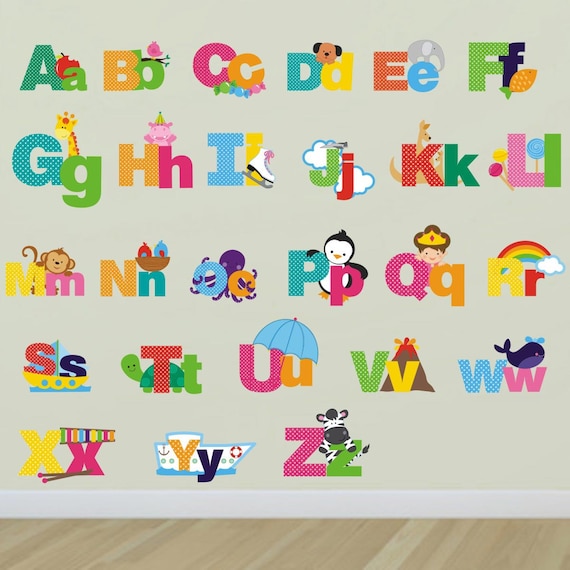 picture alphabet wall decals letters wall stickers letter | etsy