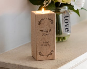 Wood Candle Holder - Engagement Gift - Personalised Candle Holder - Tea Light Holder - Gift For Engaged Couple - Personalised Gift - LC456