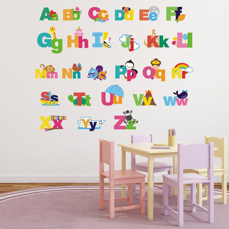 Picture Alphabet Wall Decals Letters Stickers Letter Art Nursery Decor Fa079