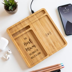 Desk Tidy Wireless Charger Best Dad Mum Phone Wireless Charging Pad Wireless Charging Station Desk Tidy With Phone Holder LC707 image 3
