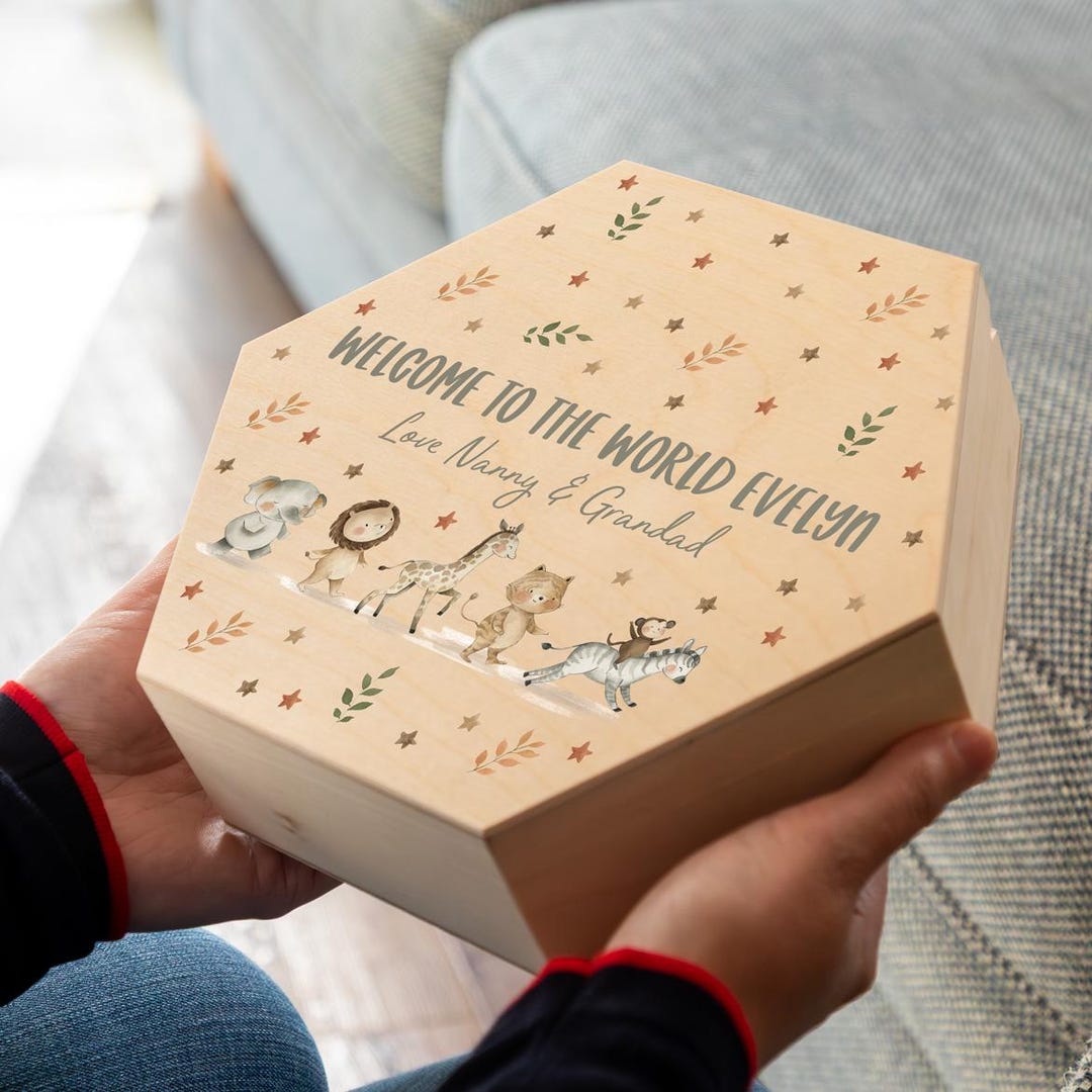 New Baby Keepsake Box - Jungle Animals Memory Box - Newborn Gift ...