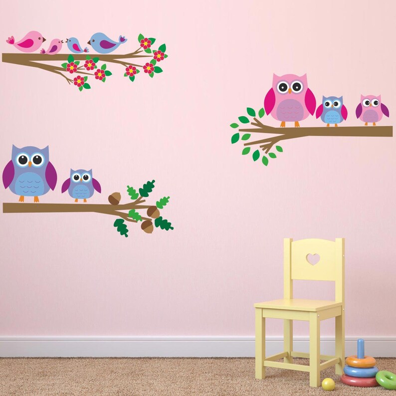 Owl On Branches Wall Stickers Owl Wall Decals Bird Wall Art Etsy