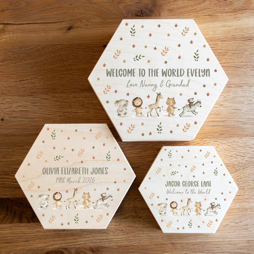 New Baby Keepsake Box - Jungle Animals Memory Box - Newborn Gift ...