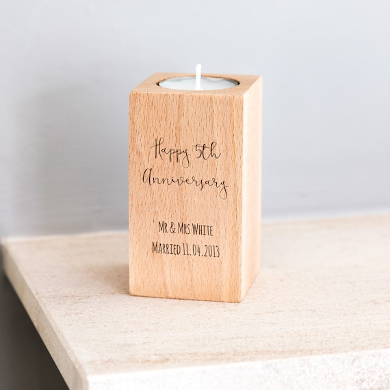 Wood Candle Holder 5th Anniversary Gift 